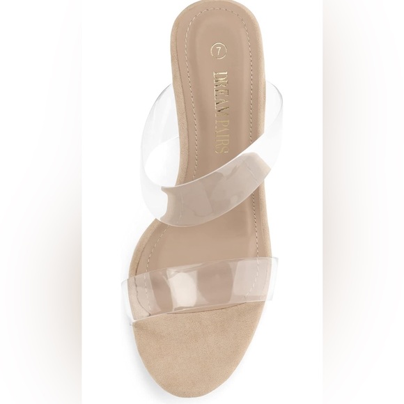 DREAM PAIRS Women\'s Clear Two Strap Open Toe High Block Chunky Slip on